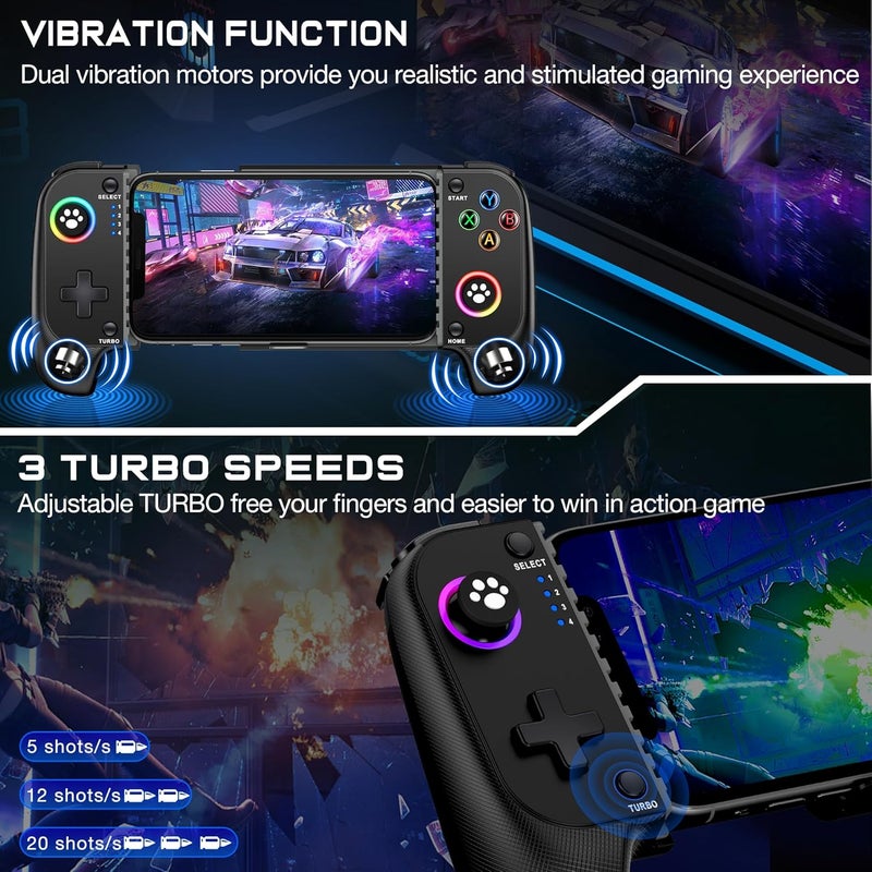 KICKDOT Wireless Phone Controller for iPhone/Android with Hall Joystick, Mobile Gaming Controller for iOS Support Xbox Game Pass, PlayStation, Steam Link, Call of Duty,Roblox, Cloud Gamepad - Image 4